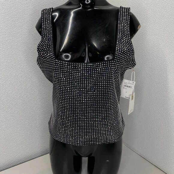 Good American Crystal Embellished Square-Neck Tank Top • Size XL • Black/Silver - Picture 1 of 11